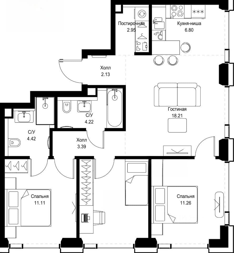3-bedroom apartment for sale in Moscow